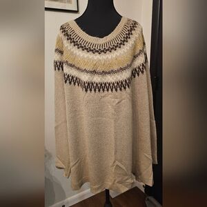 Roaman's Beige and Brown Patterned Fair Isle Sweater 2X - 3X